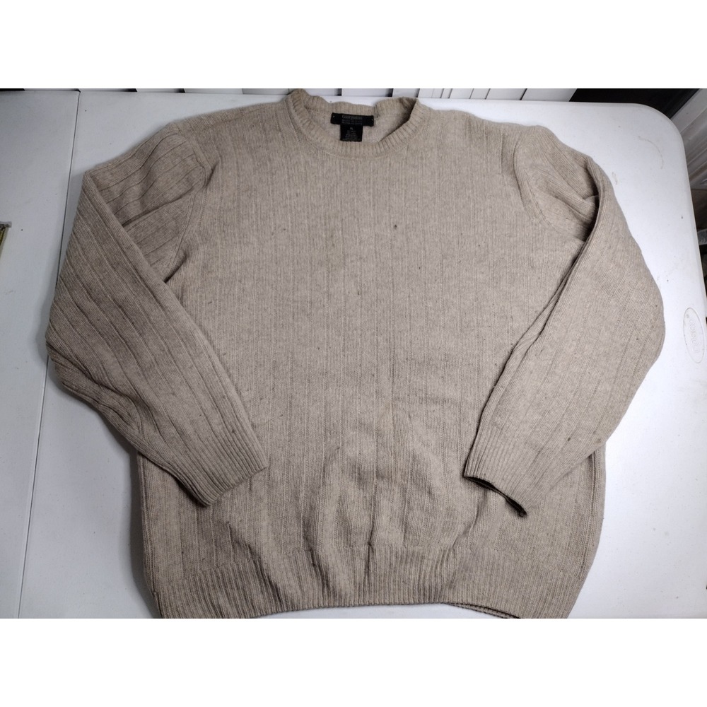 Giorgiolini‎ Mens XL 100% Wool Sweater Made in Italy Ribbed Crewneck Beige